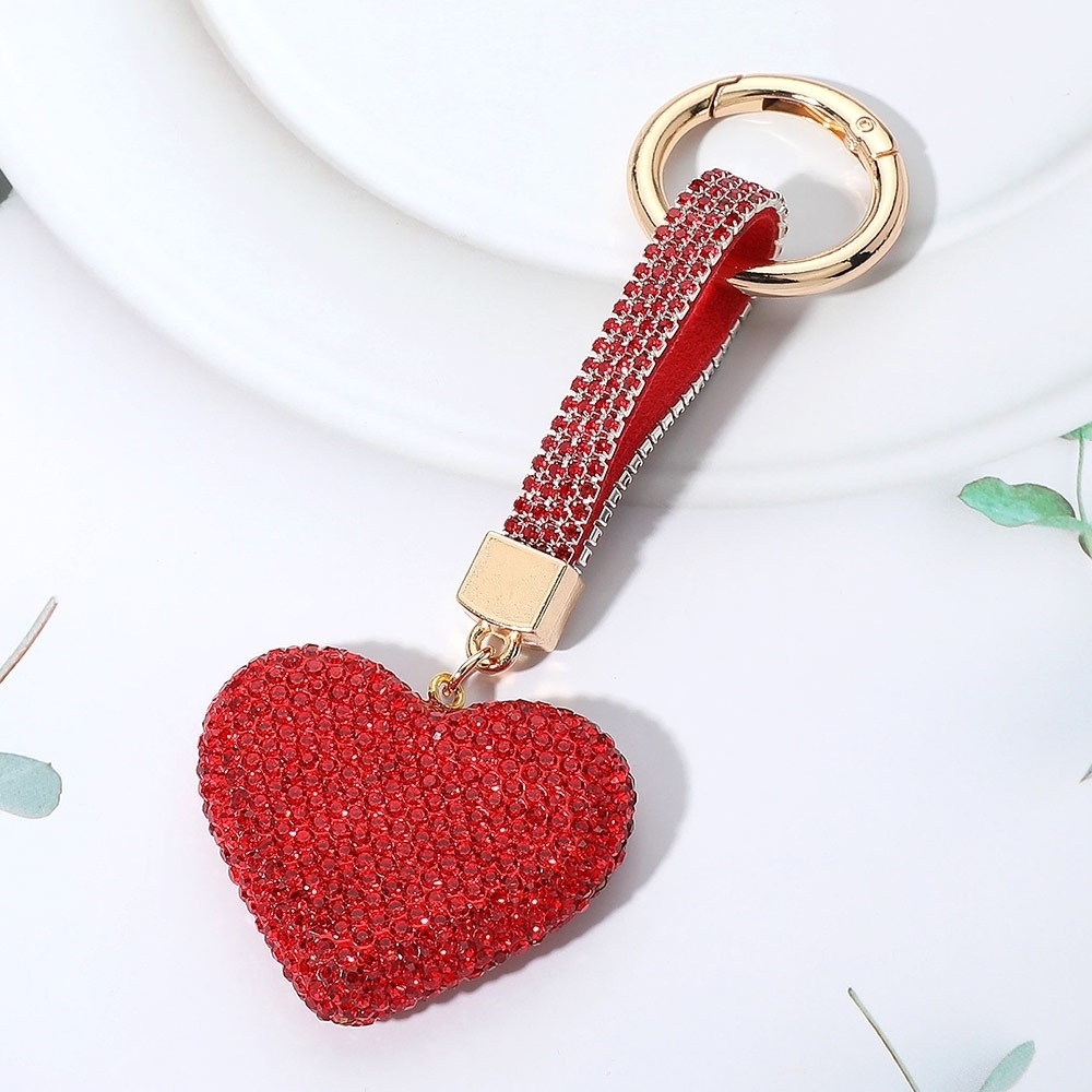 Red Heart Bling Studded Keychain Bag Charm Decoration Statement Accessory